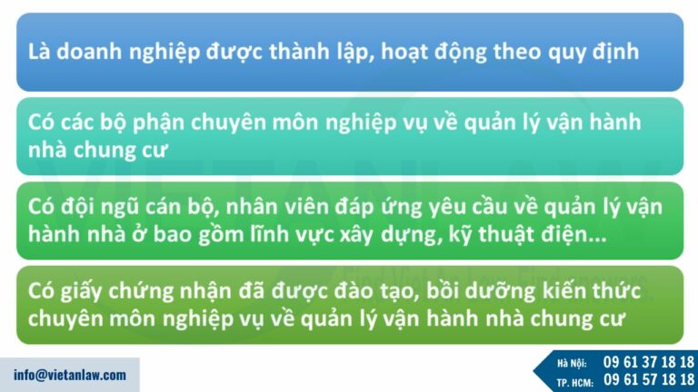 Điều kiện chức năng và năng lực đơn vị quản lý vận hành nhà chung cư