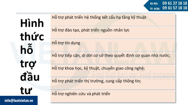 các hình thức hỗ trợ về đầu tư