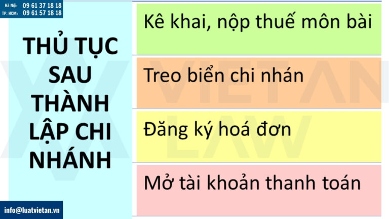Các thủ tục cần thực hiện sau khi thành lập chi nhánh