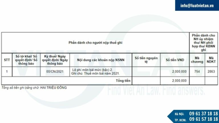 Cách điền mã chương, mã tiểu mục nộp lệ phí môn bài