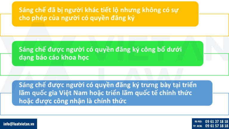 sáng chế sẽ không bị coi là đã được tiết lộ nếu được công bố trong những trường hợp