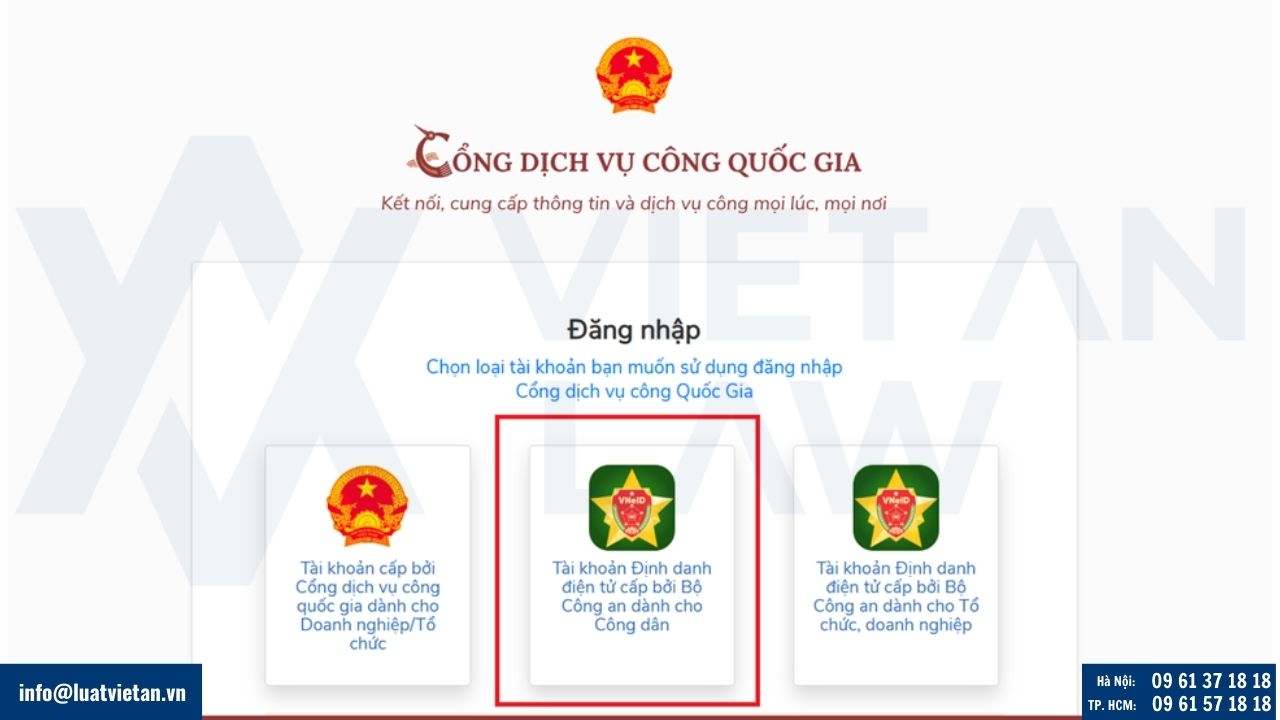 Đăng nhập bằng tài khoản định danh điện tử