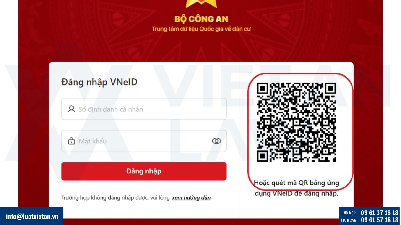 Nhập thông tin số định danh và mật khẩu