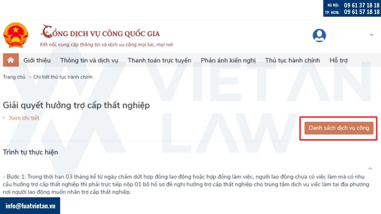 danh sách dịch vụ công