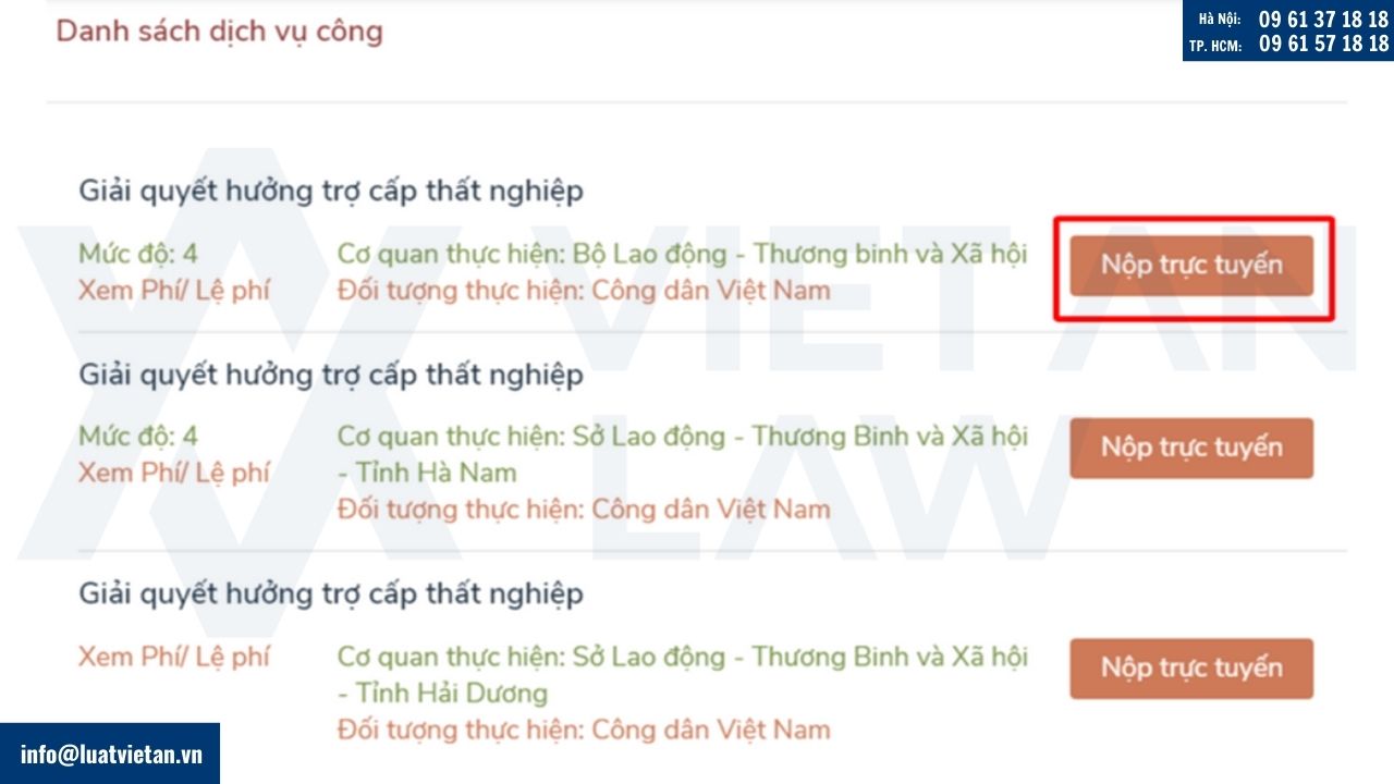 nộp trực tuyến giải quyết hưởng trợ cấp thất nghiệp