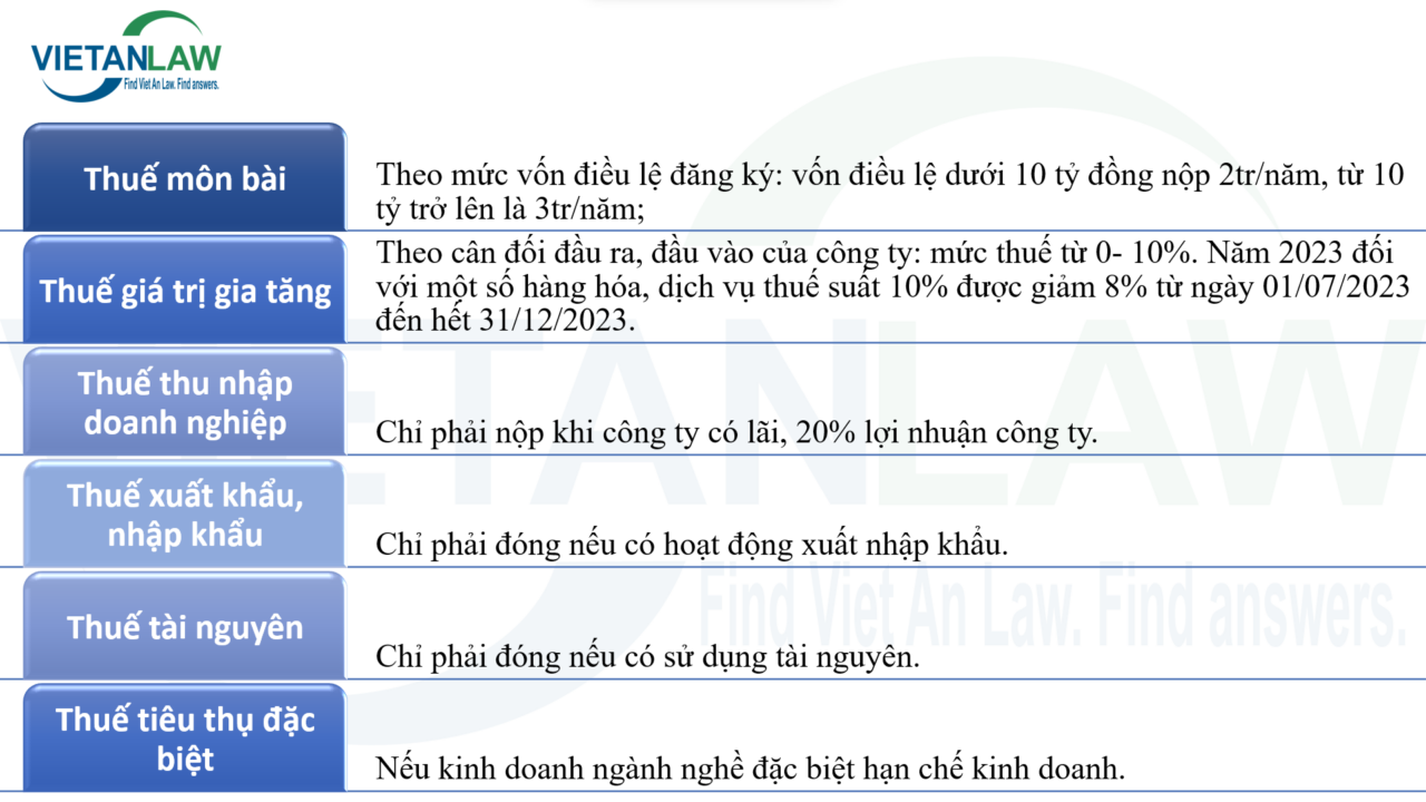 Các loại thuế cơ bản công ty phải nộp 2023