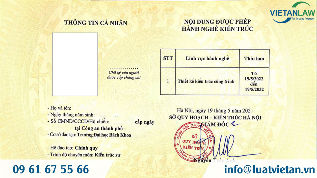 CHỨNG CHỈ HÀNH NGHỀ KIẾN TRÚC SƯ HẠNG 2 CHO CÁ NHÂN HÀNH NGHỀ HỢP PHÁP