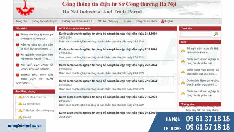 Trang chủ Cổng thông tin điện tử của Sở Công thương thành phố Hà Nội