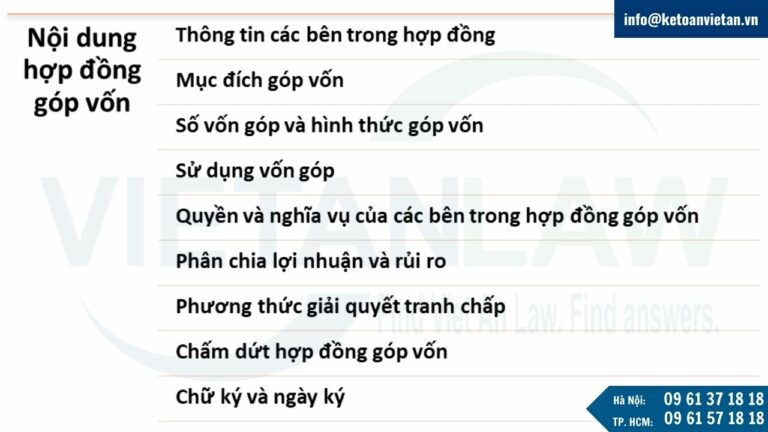 Các nội dung cần có trong hợp đồng góp vốn kinh doanh