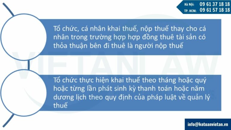 Kỳ kê khai thuế cho thuê tài sản doanh nghiệp khai thuế thay, nộp thuế thay cho cá nhân cho thuê tài sản