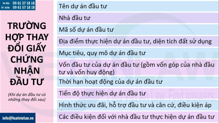 Những trường hợp phải thay đổi Giấy chứng nhận đầu tư công ty vốn Nhật Bản