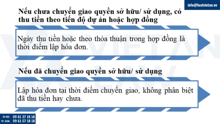 Thời điểm lập hóa đơn Kinh doanh bất động sản, xây dựng hạ tầng, xây nhà để bán hoặc chuyển nhượng