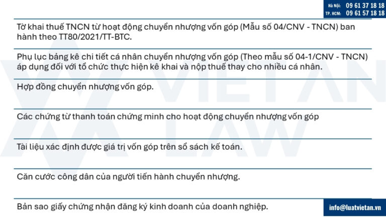 Hồ sơ khai thuế TNCN từ chuyển nhượng vốn góp theo từng lần phát sinh thu nhập