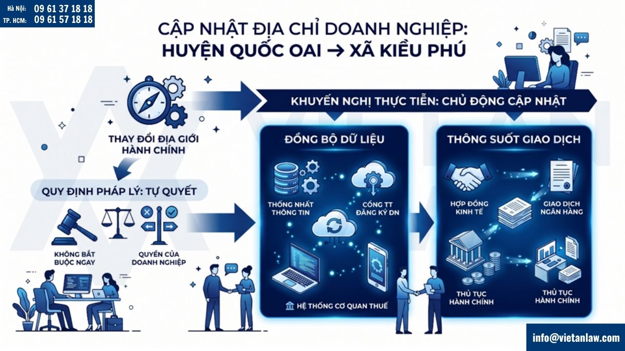 Nghĩa vụ cập nhật địa chỉ công ty sau sáp nhập từ Huyện Quốc Oai thành xã Kiều Phú